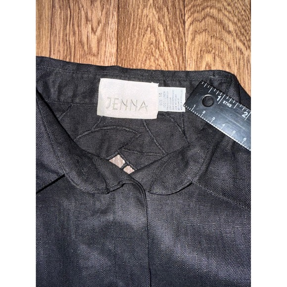 100%‎ Linen Black Button-Up Shirt  Cutwork Embroidered Back | Resort Holiday Top - Picture 3 of 7